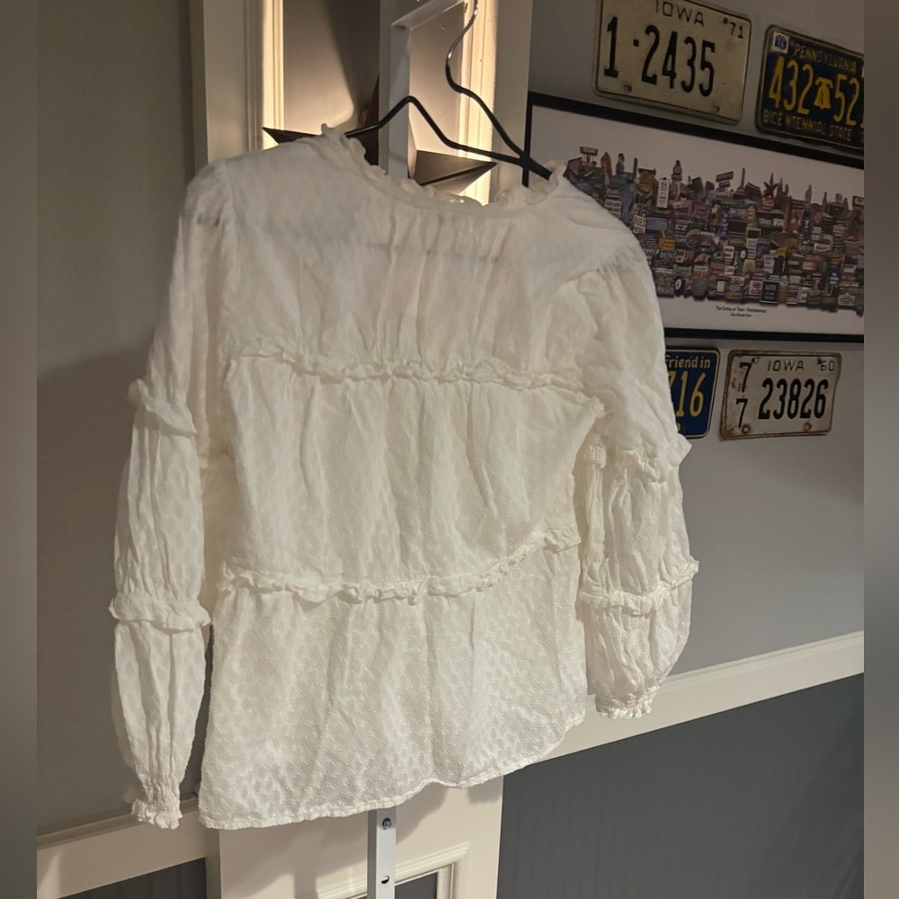 ANTHROPOLOGIE MAEVE Angela Ruffle Peasant Blouse White XS - Picture 3 of 5